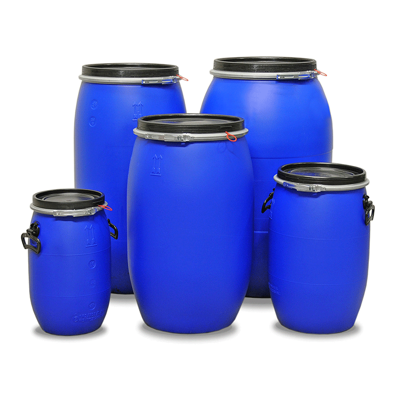Various wide neck drums with clamp lid